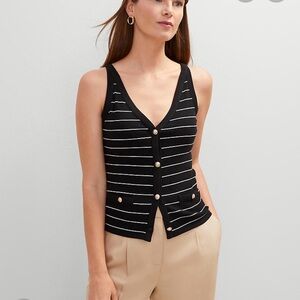 Ann Taylor Black and White Striped Button Tank Top